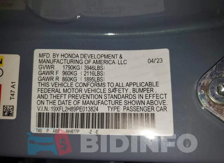 19XFL2H89PE013824 Photo# 12