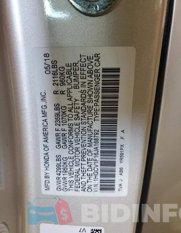 1HGCV1F16JA168792 Photo# 12