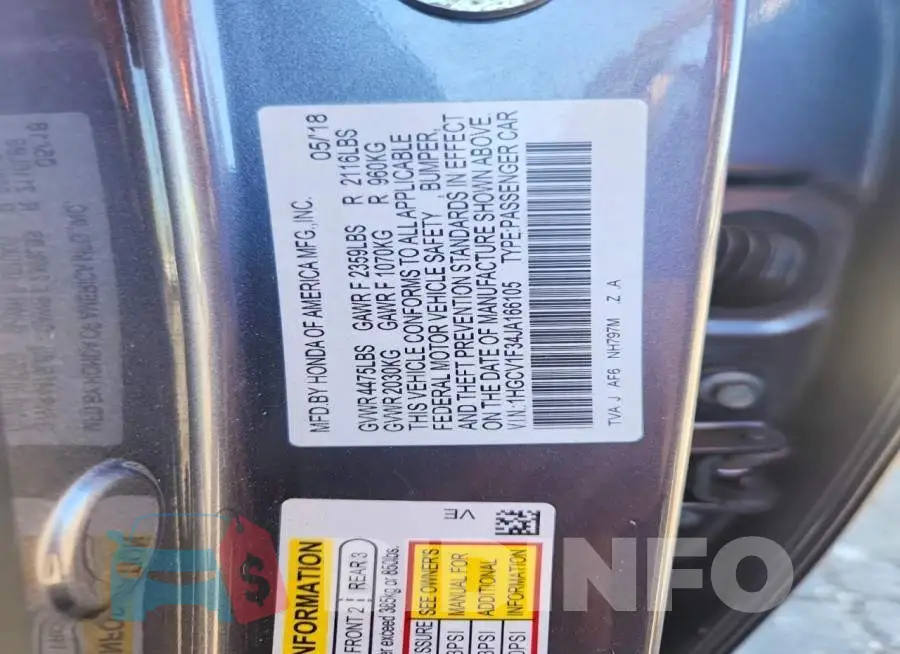 1HGCV1F34JA166105 Photo# 13
