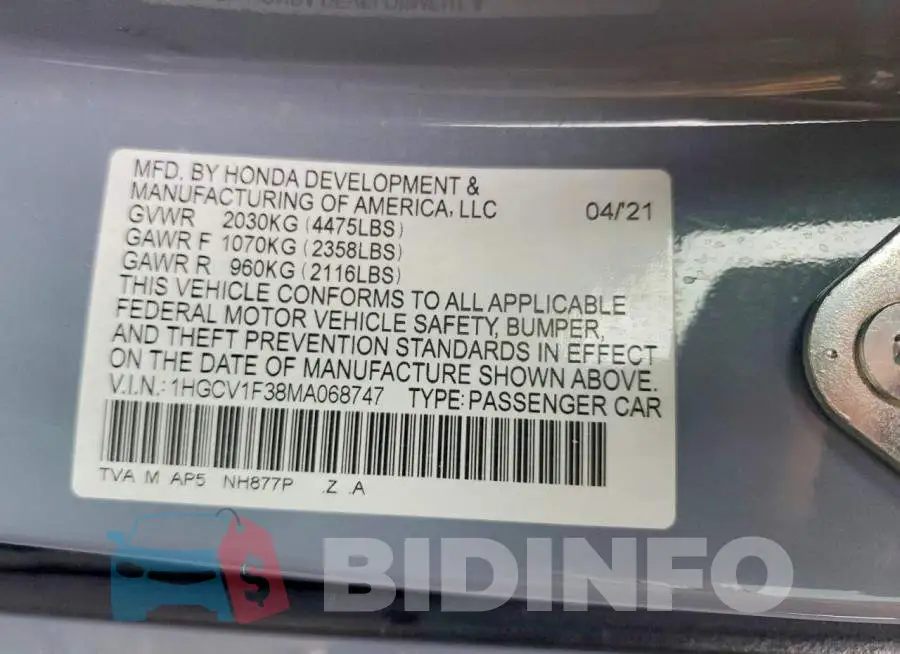 1HGCV1F38MA068747 Photo# 12
