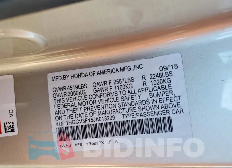 1HGCV3F15JA013209 Photo# 12