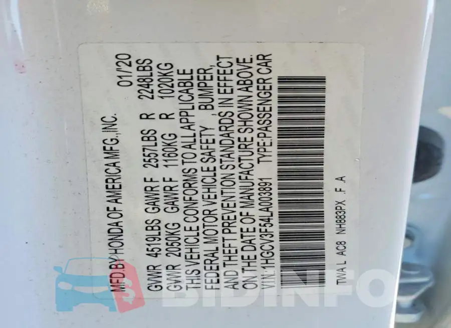 1HGCV3F54LA003891 Photo# 12