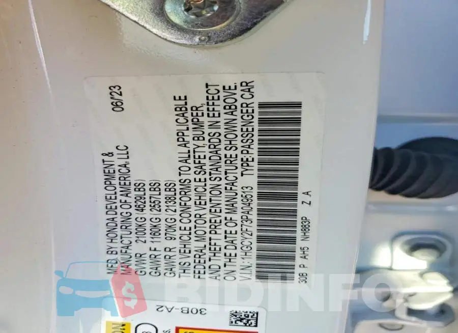 1HGCY2F73PA049513 Photo# 12