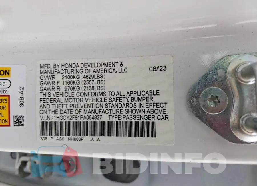 1HGCY2F81PA064827 Photo# 13