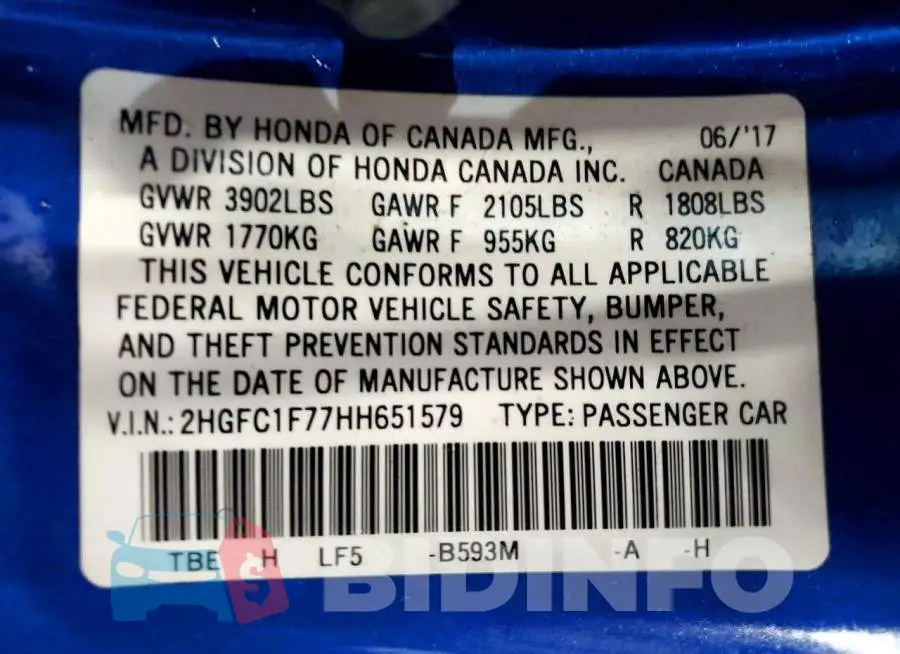 2HGFC1F77HH651579 Photo# 13
