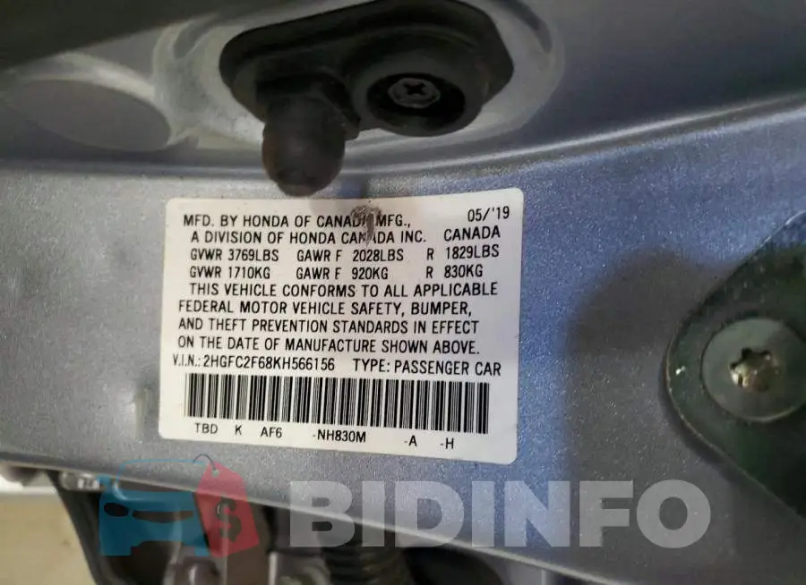 2HGFC2F68KH566156 Photo# 12