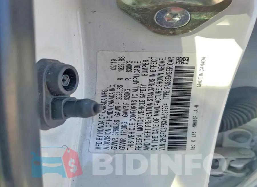 2HGFC2F6XKH597974 Photo# 12