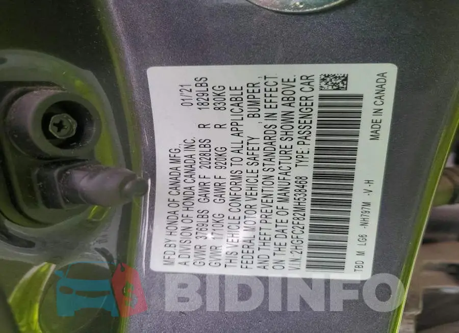 2HGFC2F82MH538468 Photo# 12