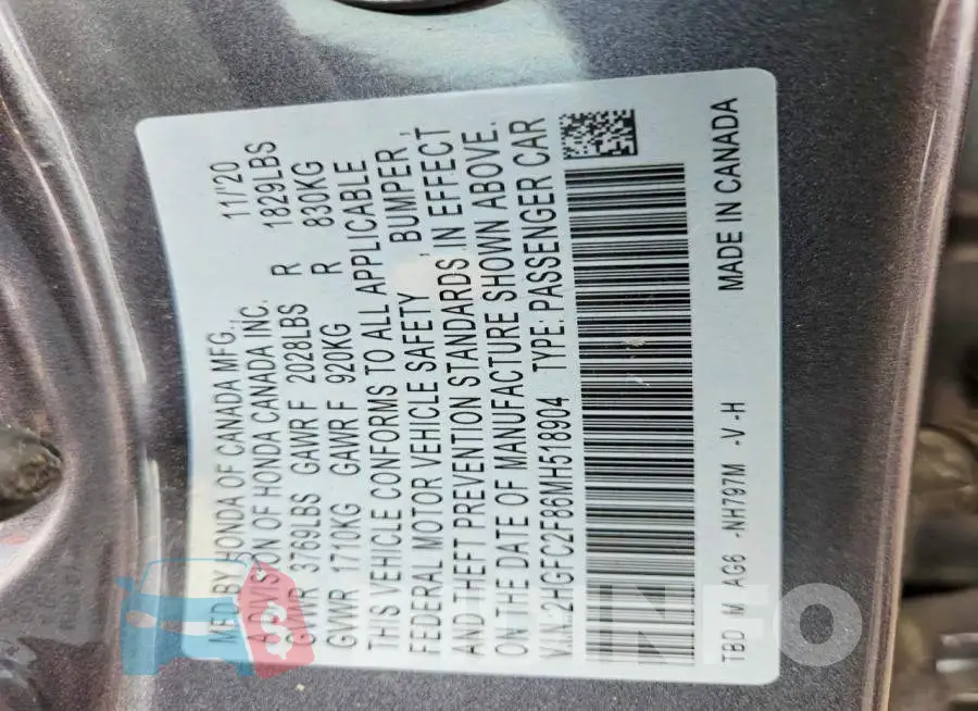 2HGFC2F86MH518904 Photo# 12