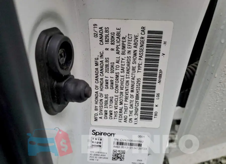 2HGFC2F88KH535295 Photo# 12