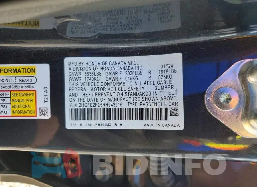 2HGFE2F25RH543516 Photo# 13
