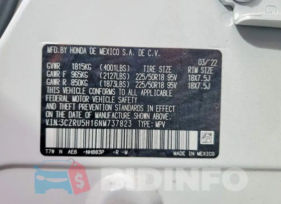 3CZRU5H16NM737823 Photo# 13