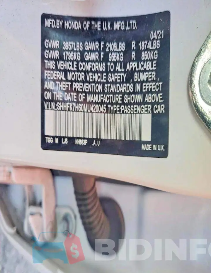 SHHFK7H60MU420045 Photo# 12