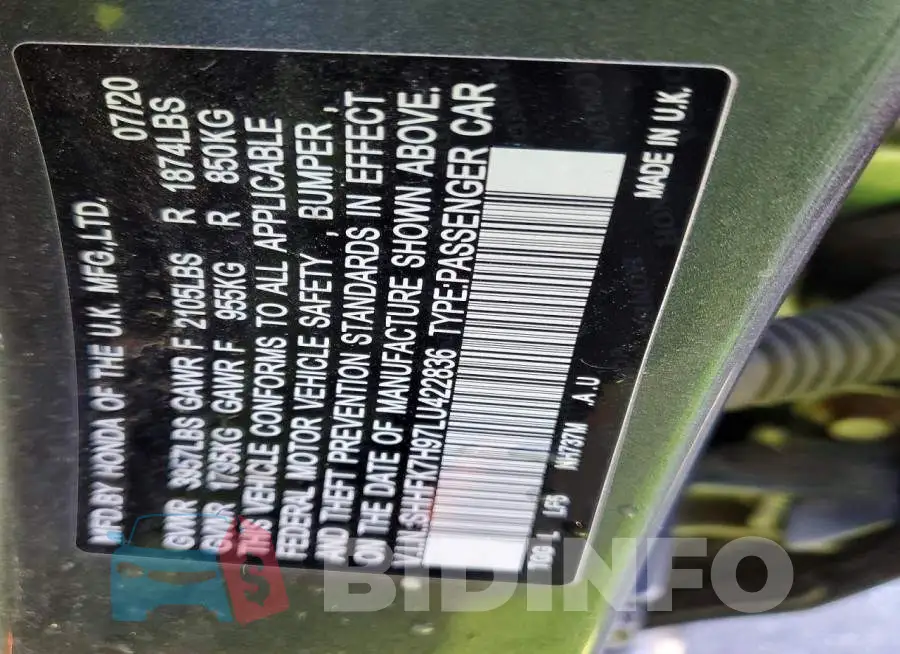 SHHFK7H97LU422836 Photo# 12