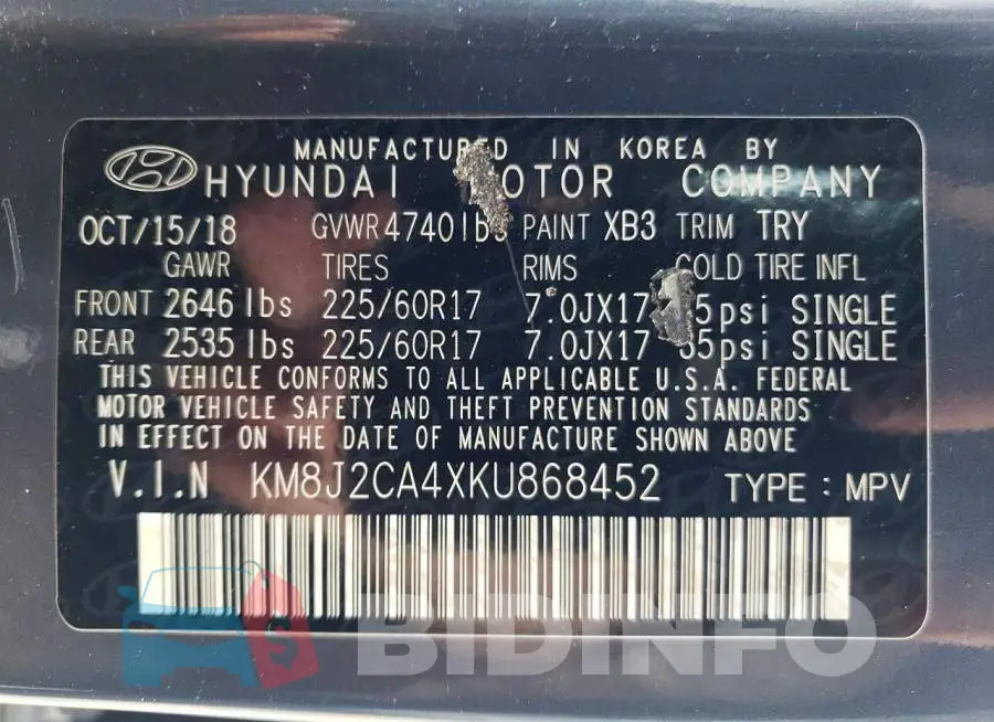 KM8J2CA4XKU868452 Photo# 14