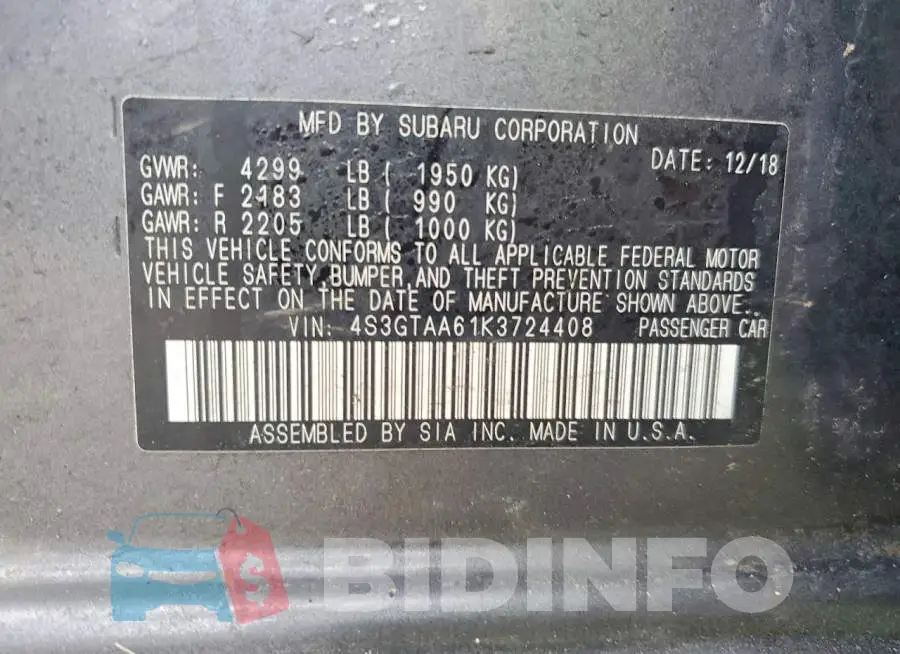 4S3GTAA61K3724408 Photo# 12