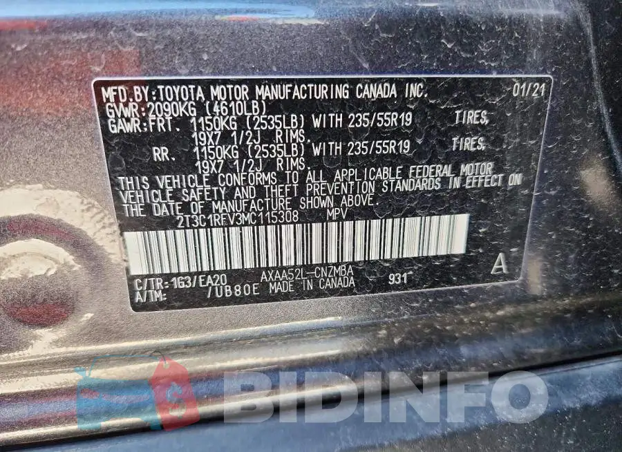 2T3C1RFV3MC115308 Photo# 13