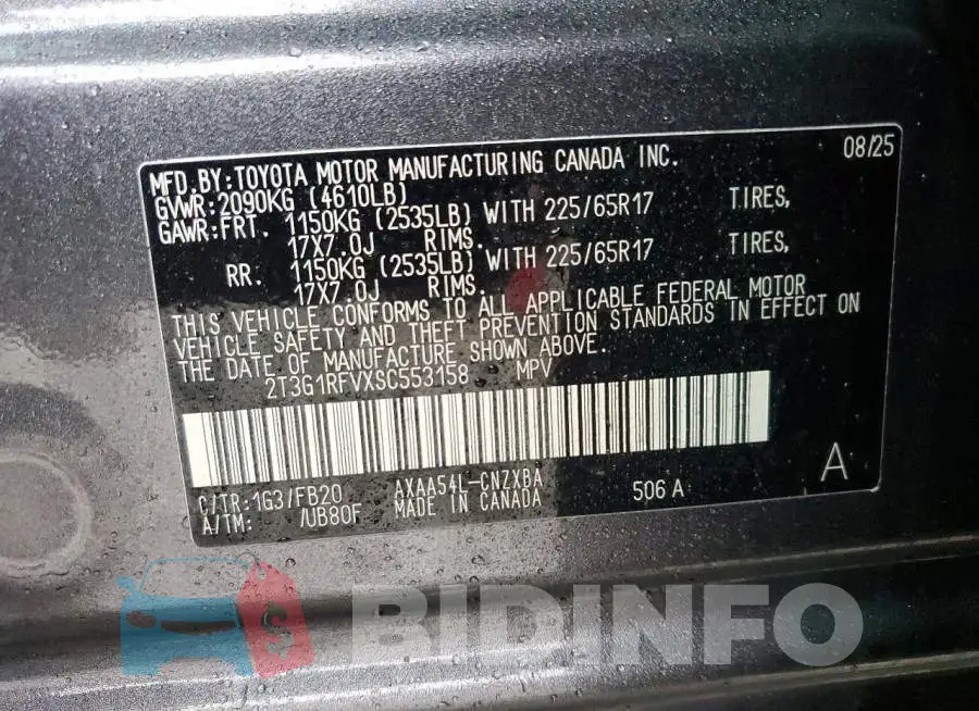 2T3G1RFVXSC553158 Photo# 13