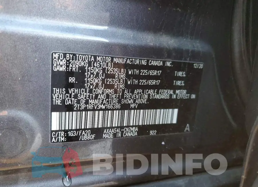 2T3P1RFV3MW166386 Photo# 13