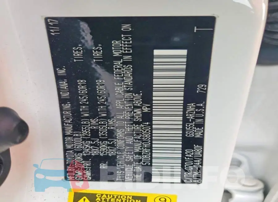 5TDBZRFH0JS805074 Photo# 12