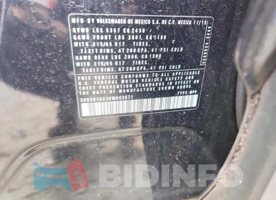 3VV2B7AX3KM043871 Photo# 14