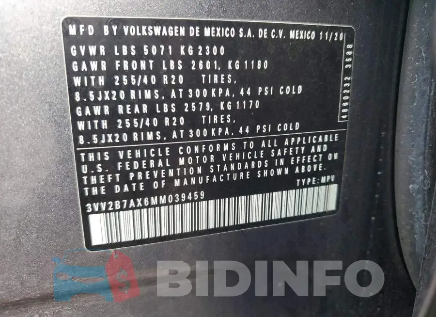 3VV2B7AX6MM039459 Photo# 13