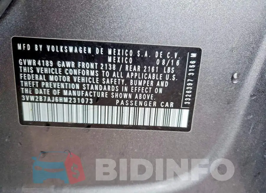 3VW2B7AJ6HM231073 Photo# 12