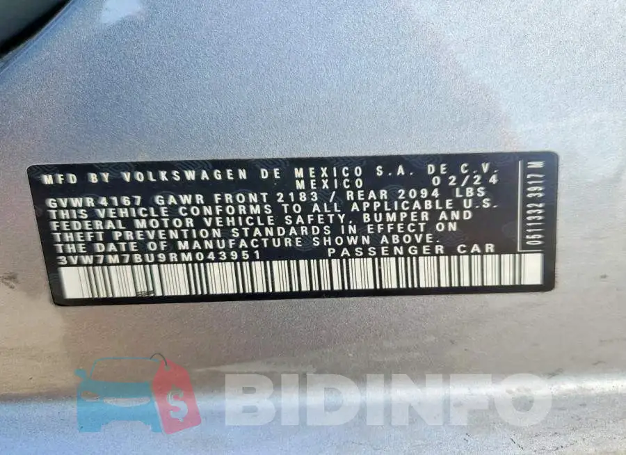 3VW7M7BU9RM043951 Photo# 12