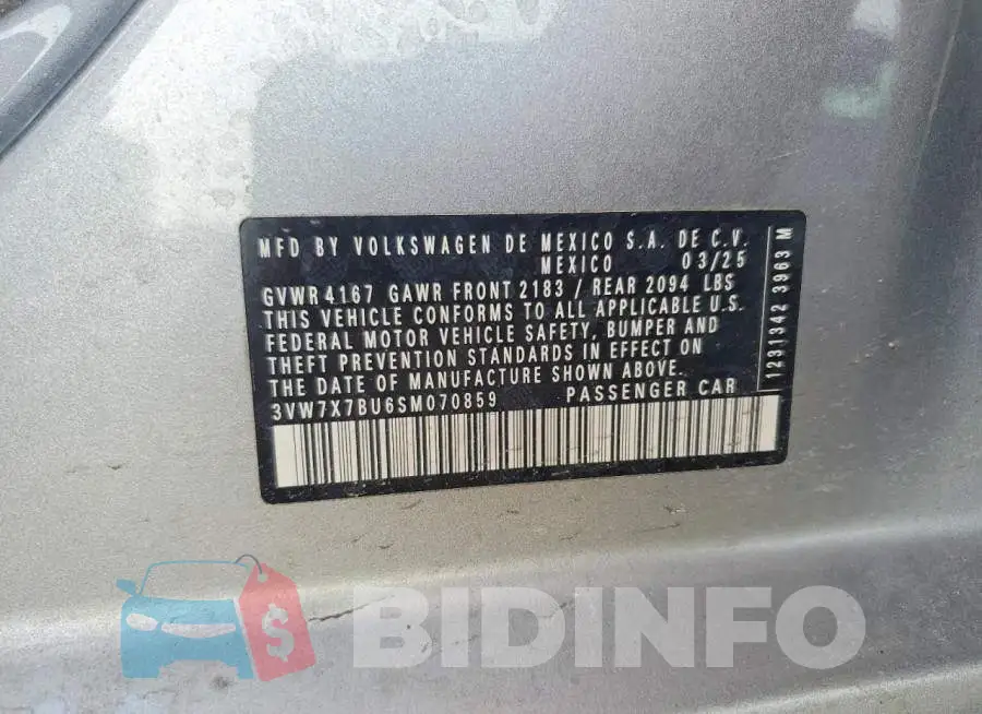 3VW7X7BU6SM070859 Photo# 12
