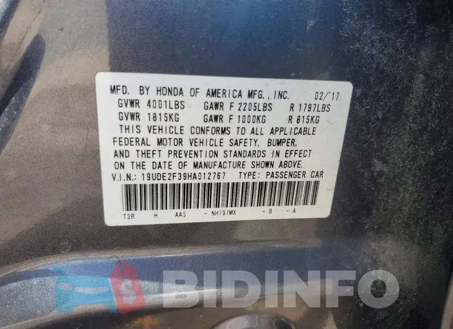 19UDE2F39HA012767 Photo# 12