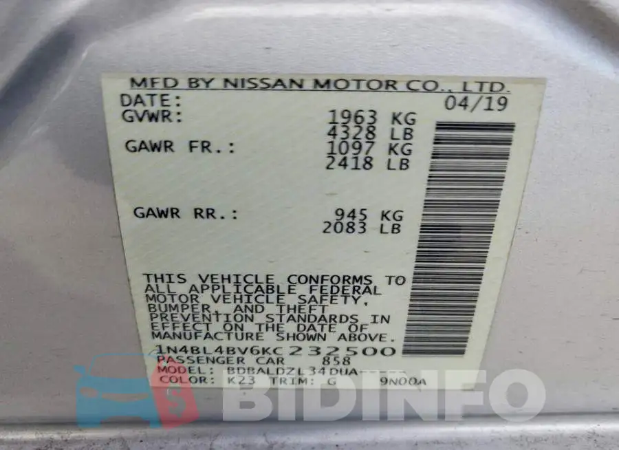 1N4BL4BV6KC232500 Photo# 12
