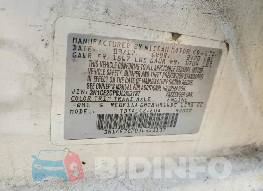 3N1CE2CP0JL353137 Photo# 12