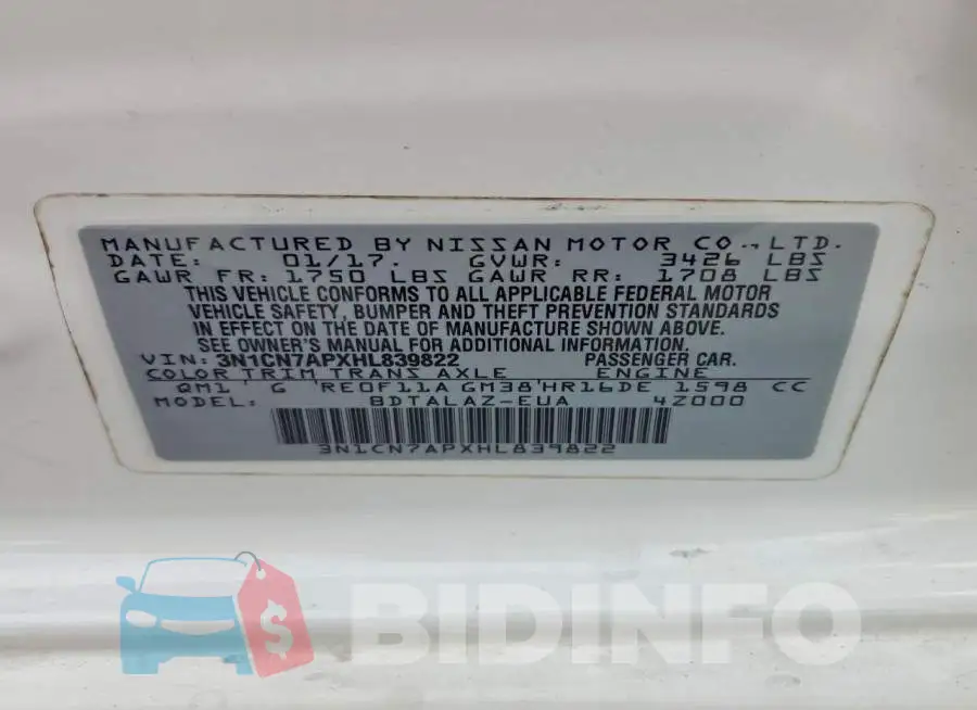 3N1CN7APXHL839822 Photo# 13