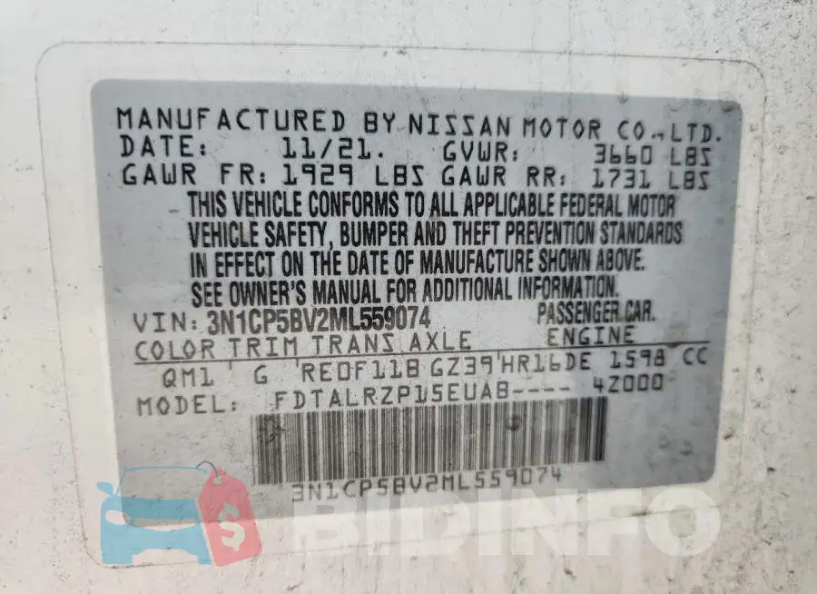 3N1CP5BV2ML559074 Photo# 13