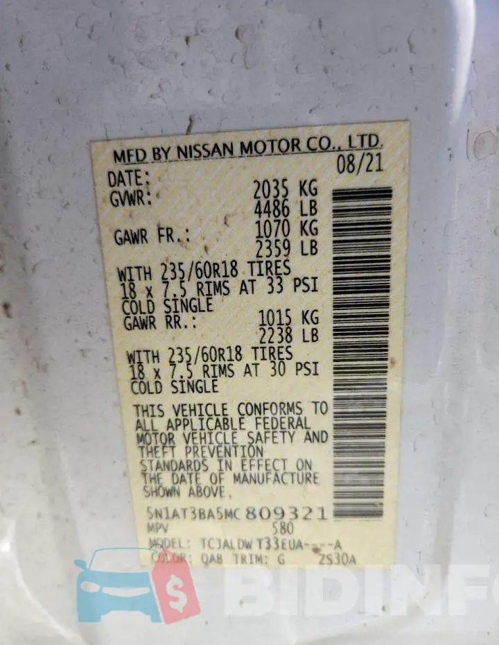 5N1AT3BA5MC809321 Photo# 12