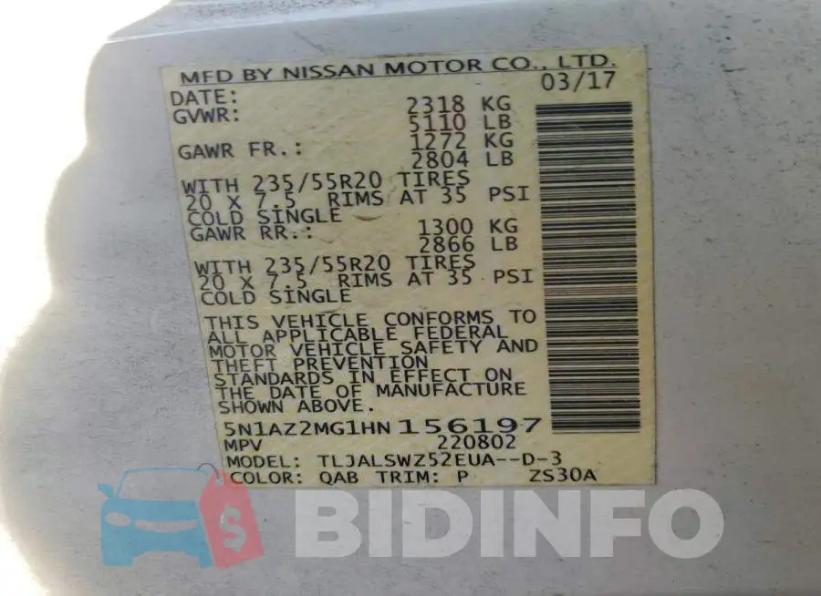 5N1AZ2MG1HN156197 Photo# 12