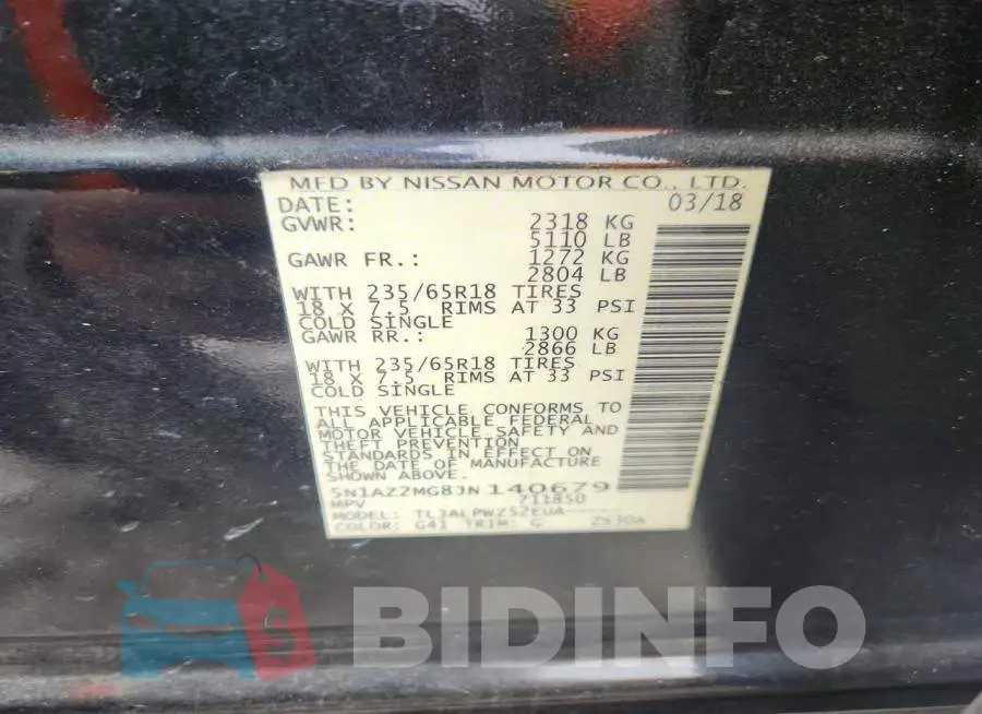 5N1AZ2MG8JN140679 Photo# 13