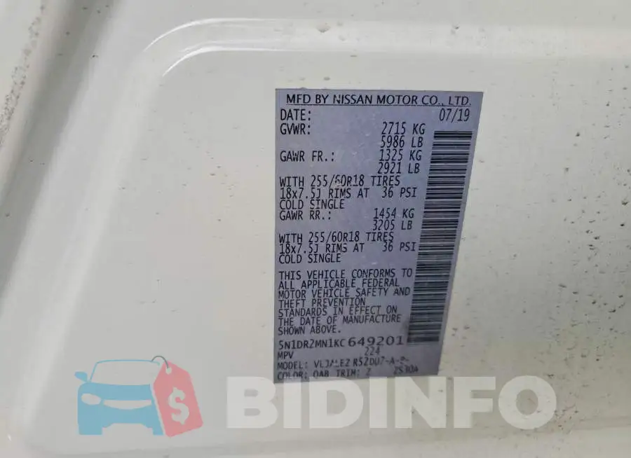 5N1DR2MN1KC649201 Photo# 14