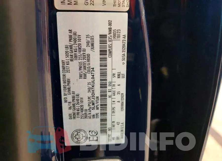 5LMTJ3DH7KUL04734 Photo# 13