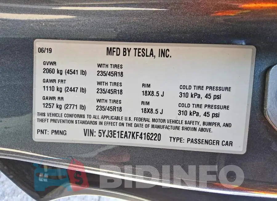 5YJ3E1EA7KF416220 Photo# 12