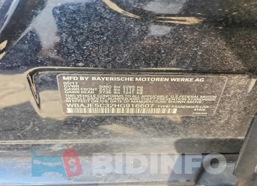 WBAJE5C32HG916607 Photo# 12