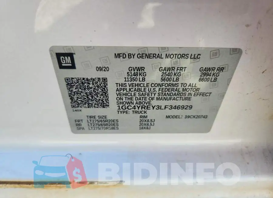 1GC4YREY3LF346929 Photo# 12