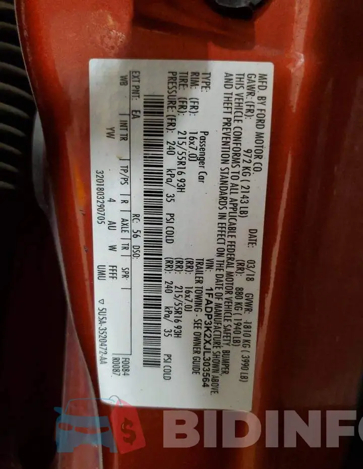 1FADP3K2XJL303564 Photo# 13