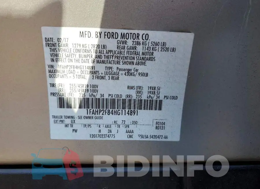 1FAHP2F84HG114891 Photo# 12