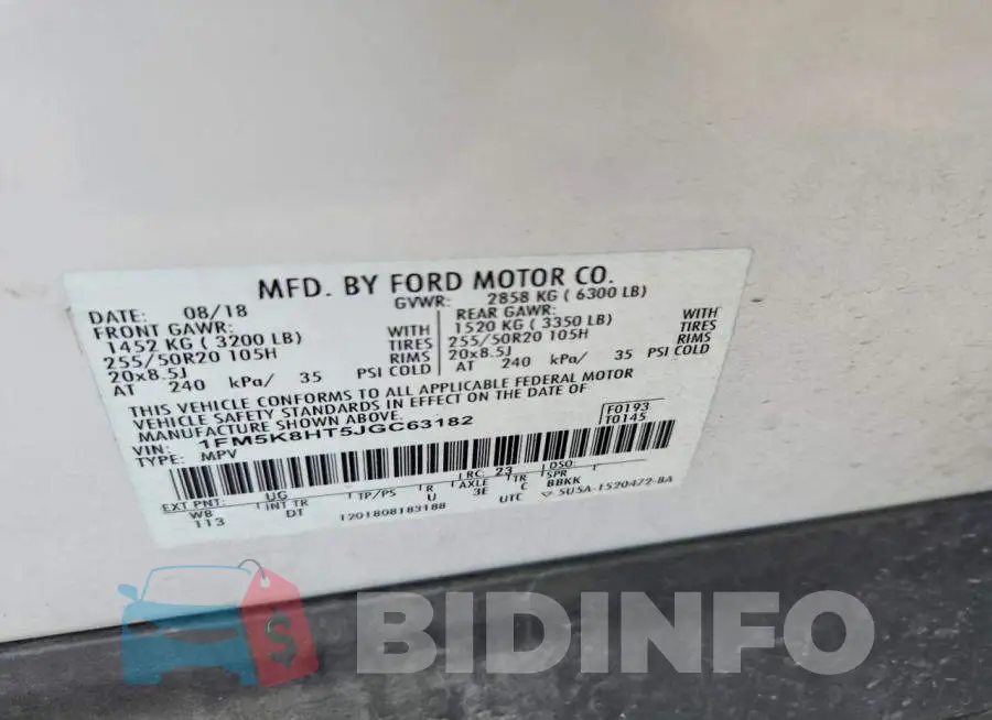 1FM5K8HT5JGC63182 Photo# 14