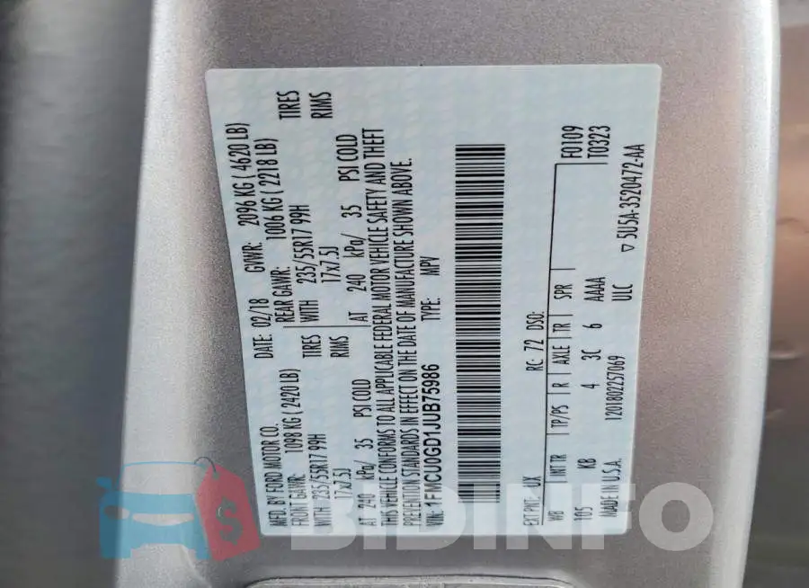 1FMCU0GD1JUB75986 Photo# 14