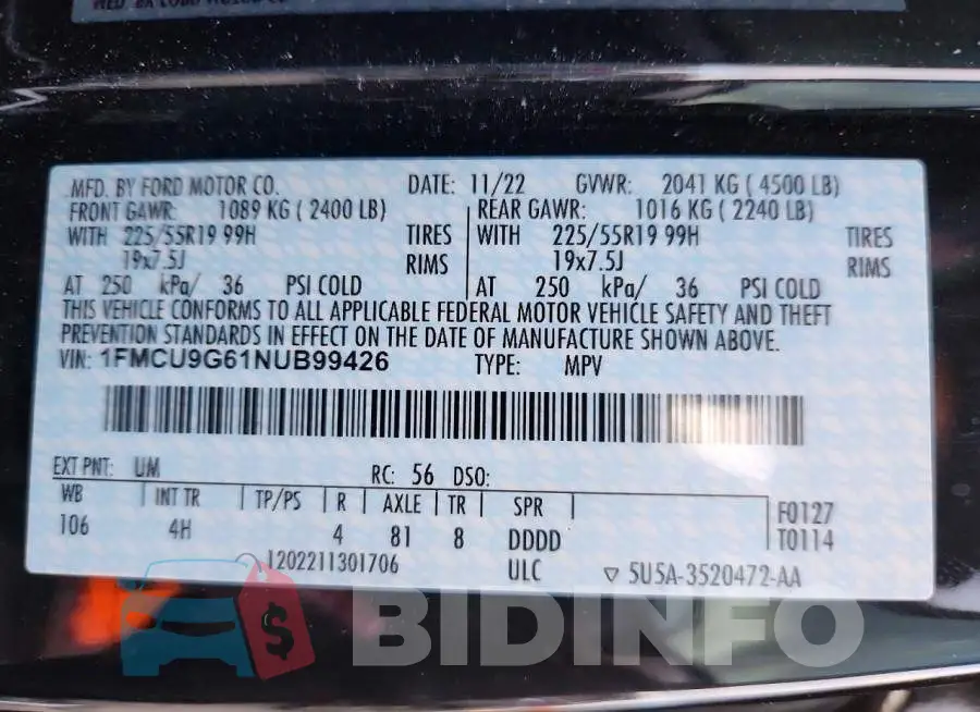 1FMCU9G61NUB99426 Photo# 13
