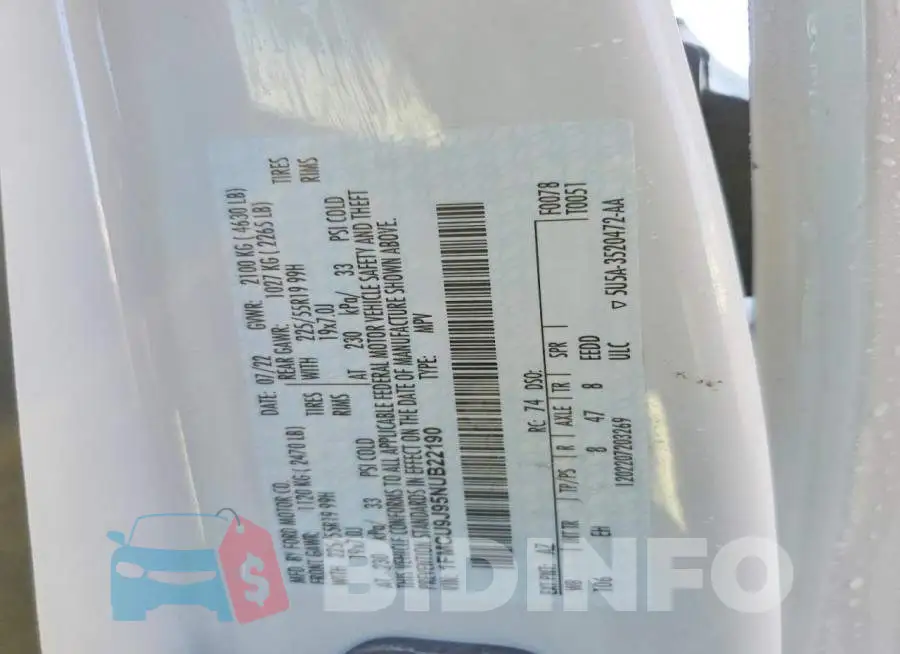 1FMCU9J95NUB22190 Photo# 13