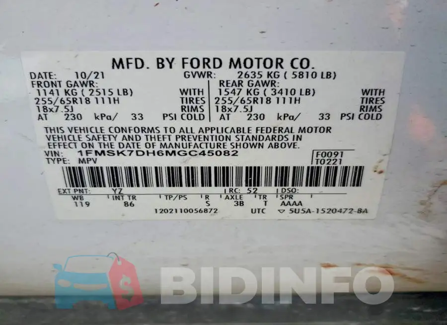 1FMSK7DH6MGC45082 Photo# 13