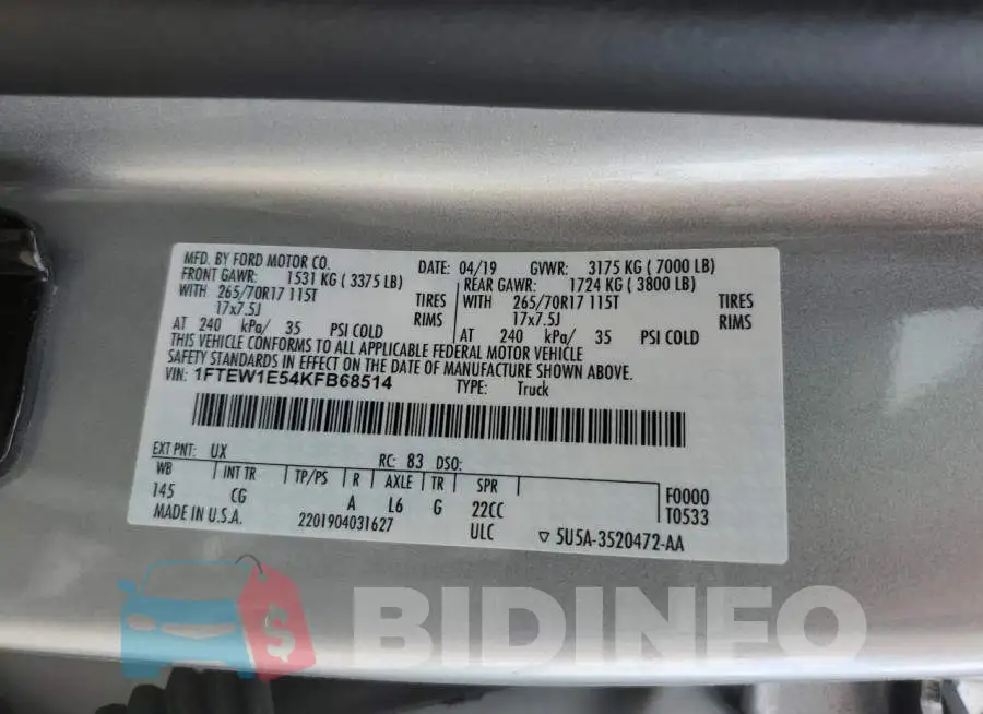 1FTEW1E54KFB68514 Photo# 12